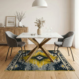 Distressed Yellow Diamond Southwestern Rug