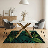 Lush Green Banana Leaf Area Rug on Black