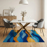 Vibrant Wavy Blue Orange Abstract Area Rug