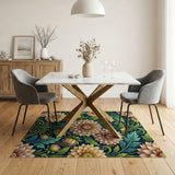 Vintage Dahlia Floral Area Rug in Teal