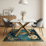 Golden Mermaid Moonlit Sea Fantasy Area Rug