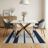 Navy Blue and White Striped Woven Rug