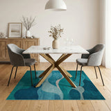 Abstract Teal Wave Blue and Teal Area Rug
