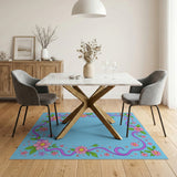 Whimsical Pink Floral Purple Vine Blue Area Rug