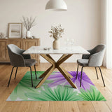 Purple Green Watercolor Leaf Area Rug