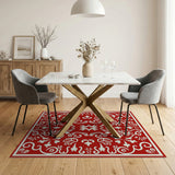 Opulent Red Persian Area Rug with White Florals
