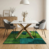 Teal Green Geometric Abstract Tree Area Rug