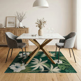 Lush Green Palm Leaf Hibiscus Area Rug