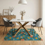 Teal Wildflower Vintage Floral Area Rug