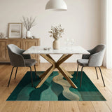 Emerald Waves Abstract Area Rug with Gold Accents