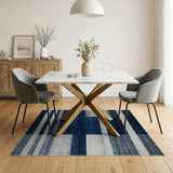 Blue and Teal Navy Blue Grey Geometric Striped Area Rug