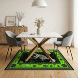 Pixel T-Rex Skeleton Area Rug with Green Nature Border