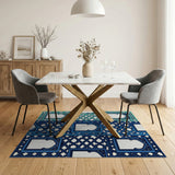 Teal Blue Moroccan Arch Lattice Rug
