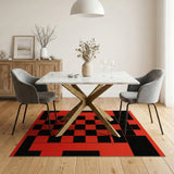Geometric Modern Bold Red Black Checkerboard Area Rug