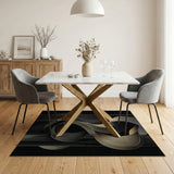 Gold Silver Abstract Wave Geometric Rug