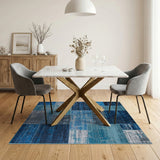 Blue Teal Heritage Tribal Patchwork Area Rug