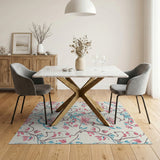 Delicate Pink Blossom Teal Vine Area Rug