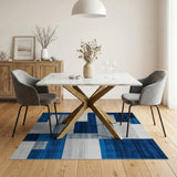 Blue and Teal Modern Navy Blue Geometric Block Area Rug