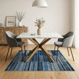 Blue Teal Geometric Stripe Area Rug