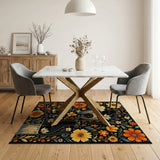 Black Cats Amidst Vibrant Orange Flowers Rug