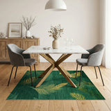 Emerald Green Gold Palm Leaf Area Rug