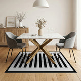 Black White Lined Geometric Area Rug