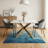 Teal Ocean Waves Shark Silhouette Rug