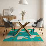 Playful Cartoon Bunny Teal Area Rug