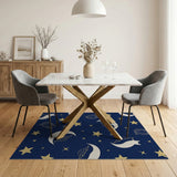 Whimsical Navy Cats UFOs Moons Stars Area Rug