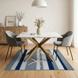 Navy Grey Striped Coastal Beach Rug