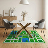 Kids Cartoon Town Map Area Rug - Vibrant Green Village Play Mat