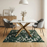 Green Ornate Green Acanthus Leaf Area Rug
