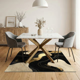 Abstract Area Black Gold Abstract Wave Area Rug