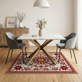 Red and Yellow Floral Mandala Area Rug