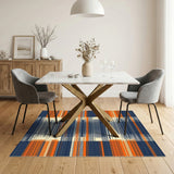 Navy Orange Geometric Striped Area Rug