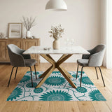 Teal Sunflower Vine Floral Area Rug