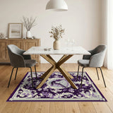 Purple Ornate Floral Bat Area Rug
