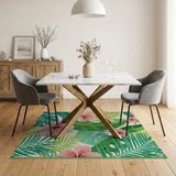 Pink Hibiscus Lush Palm Leaf Area Rug