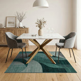 Teal Abstract Geometric Wave Area Rug