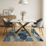 Blue Teal Layered Wave Area Rug
