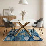 ODIKA Coastal Nautical Shells & Starfish Washable Low Pile Area Rug