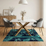 Teal Bamboo Grove on Navy Area Rug