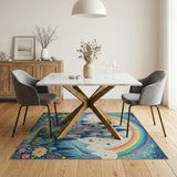 Washable Whimsical Rainbow Fairy Tale Castle Kids Area Rug