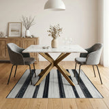 Black White Striped Distressed Area Rug