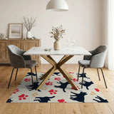 Playful Black Cats Red Paw Print Area Rug
