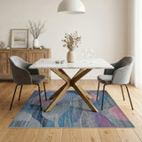 Abstract Wavy Blue Pink Grey Area Rug
