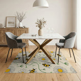 ODIKA Washable Bumblebee & Daisy Floral Rug - Low Pile, Non-Slip, Pet & Kid Friendly