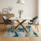 Teal Sea Turtle Coastal Waves Area Rug