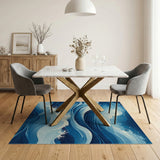 Navy Blue Ocean Waves Area Rug