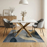 Abstract Navy Grey Gold Wave Area Rug
